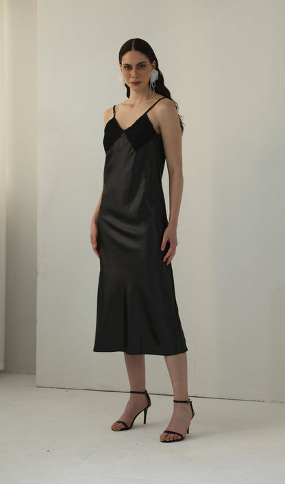 Knitted Patchwork Slip Midi Dress