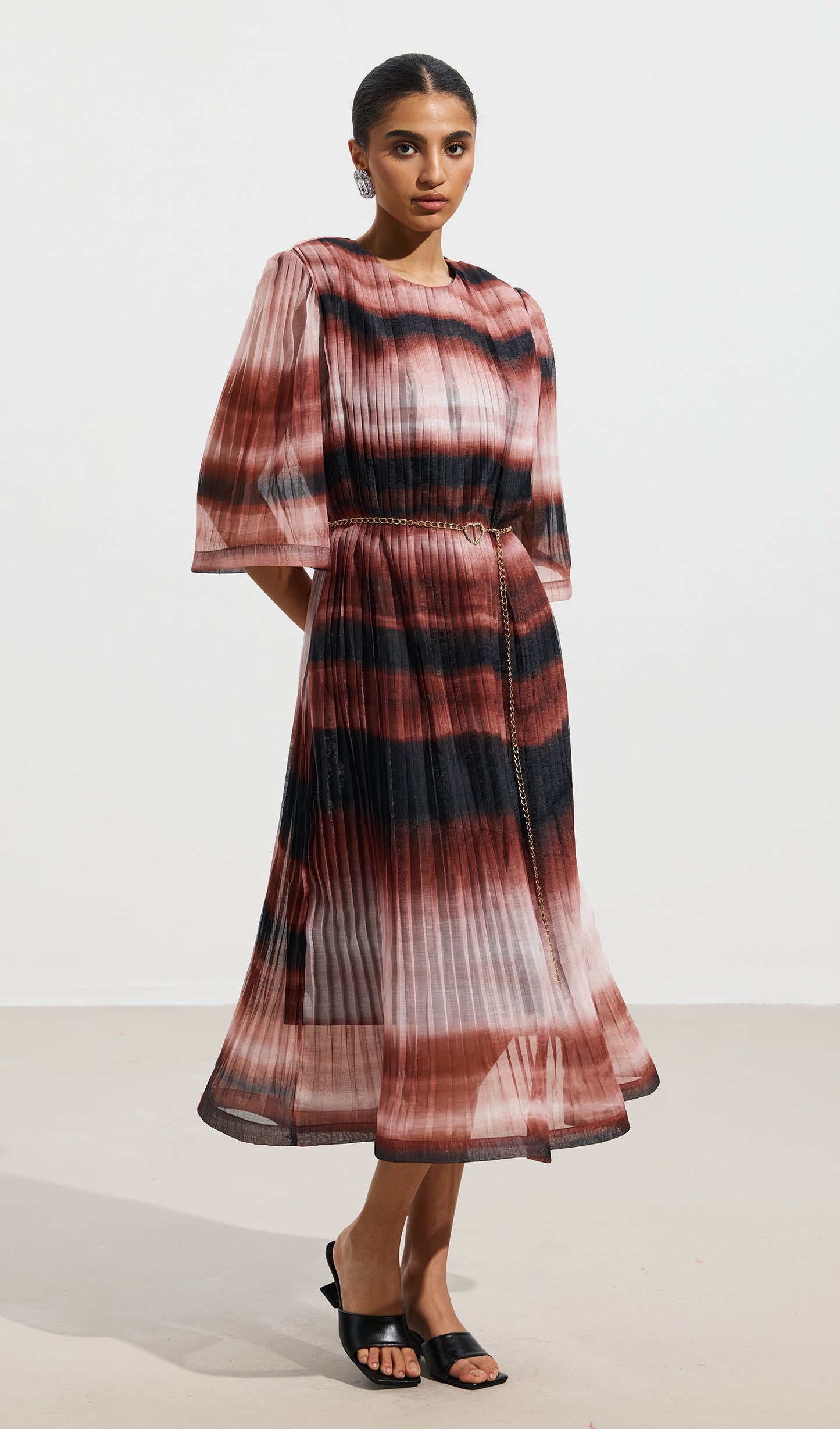 Pleated Tie Dyed Georgette Midi Dress