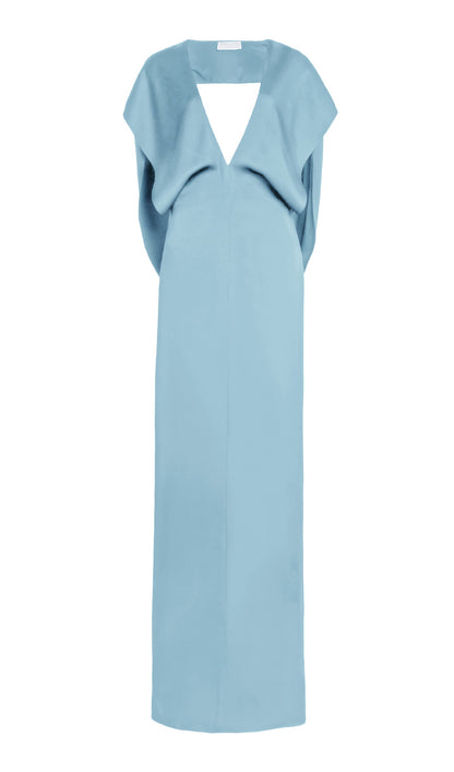 Satin V Neck Open Back Gown