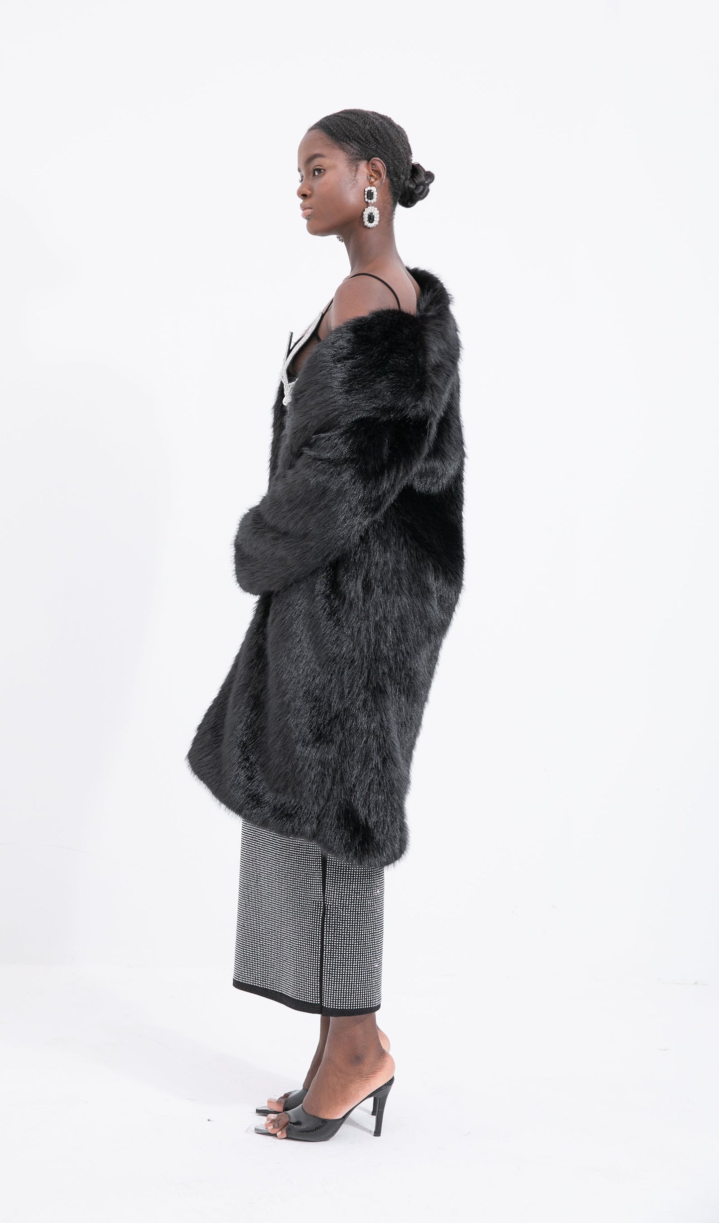 Trendy Black Maxi Length Eco-Coat
