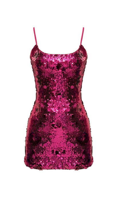 Flower Sequin Mini Dress In Red