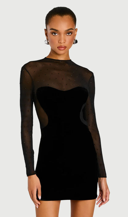 Mesh Patchwork Velvet Mini Dress