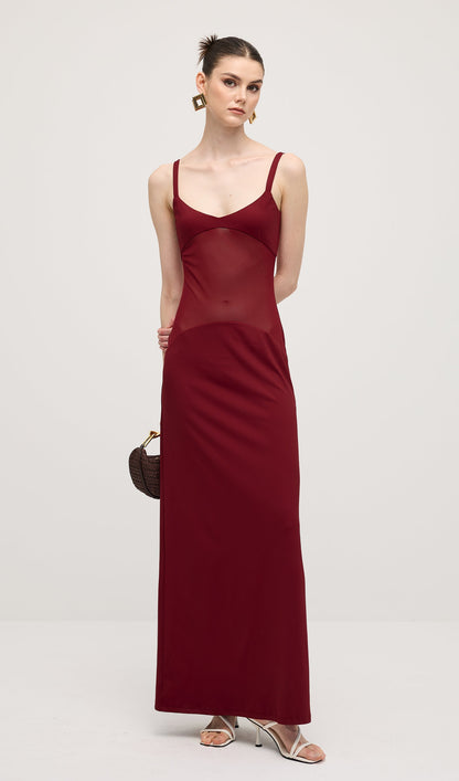Red Sheer Knit Curve Maxi Dress