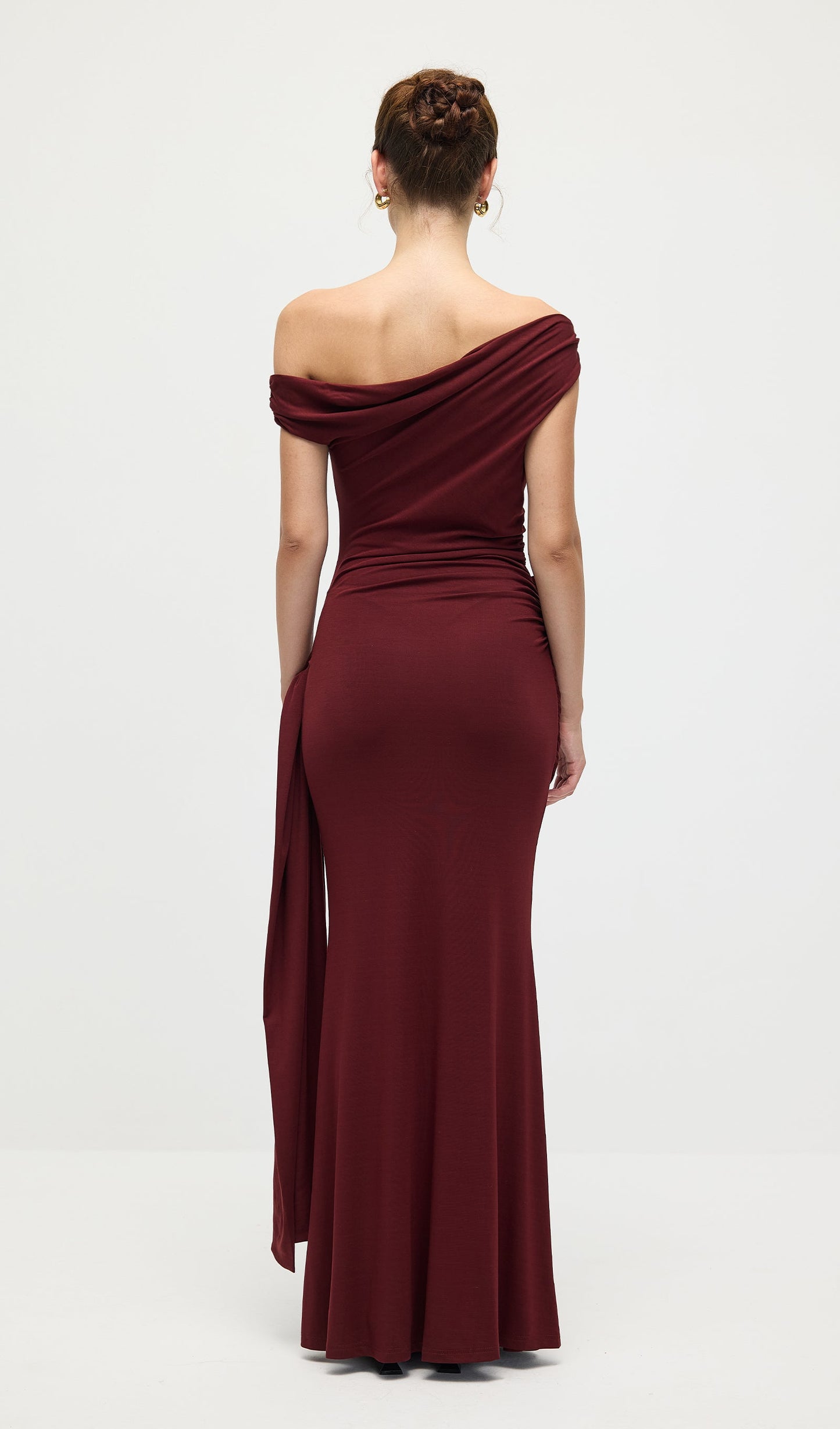 Solid Slinky Fishtail Maxi Dress In Mahogany