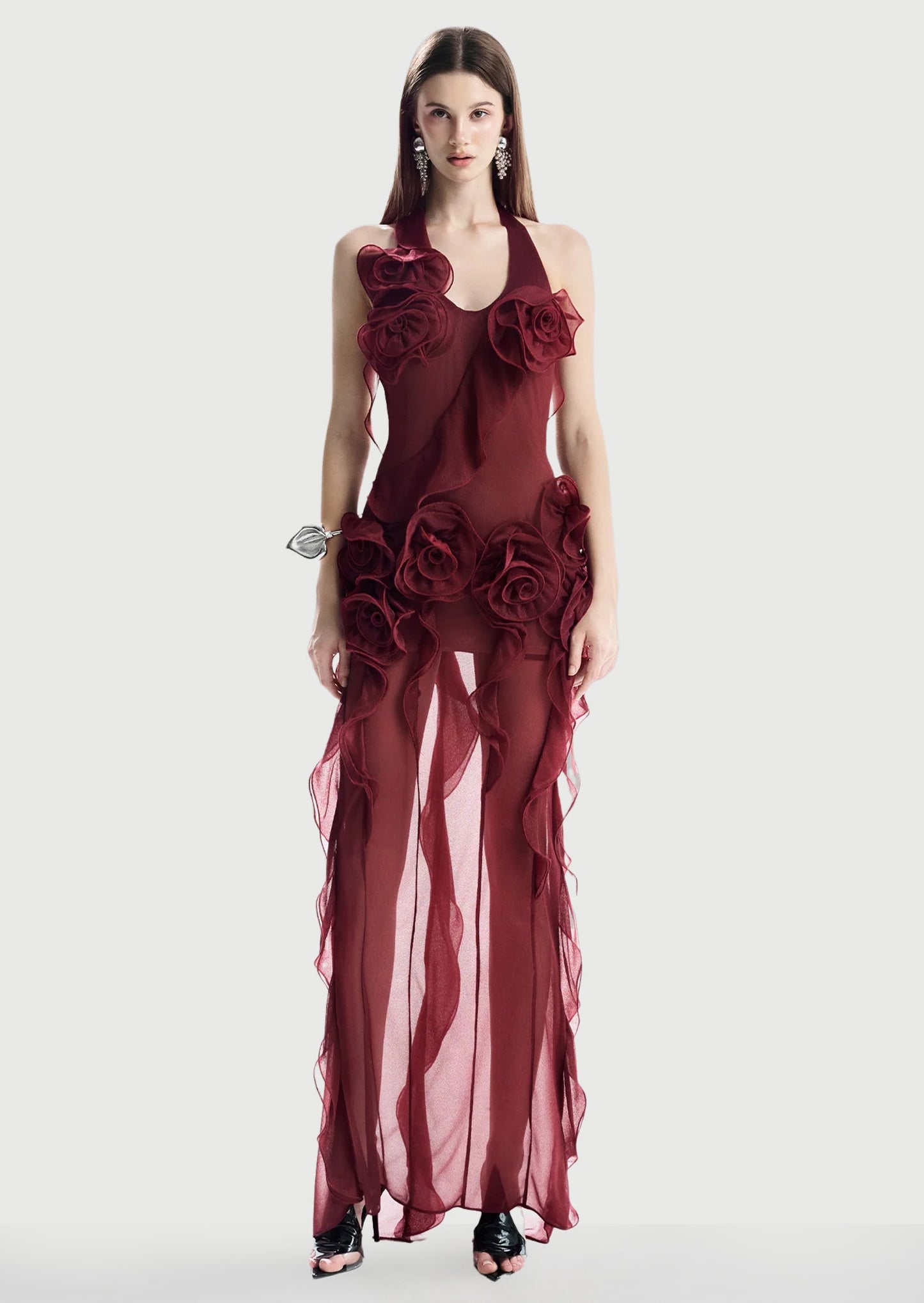 Halter Backless See-Through Maxi Dress