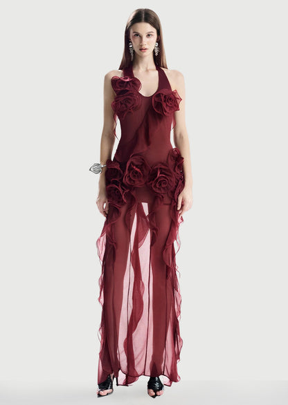 Halter Backless See-Through Maxi Dress