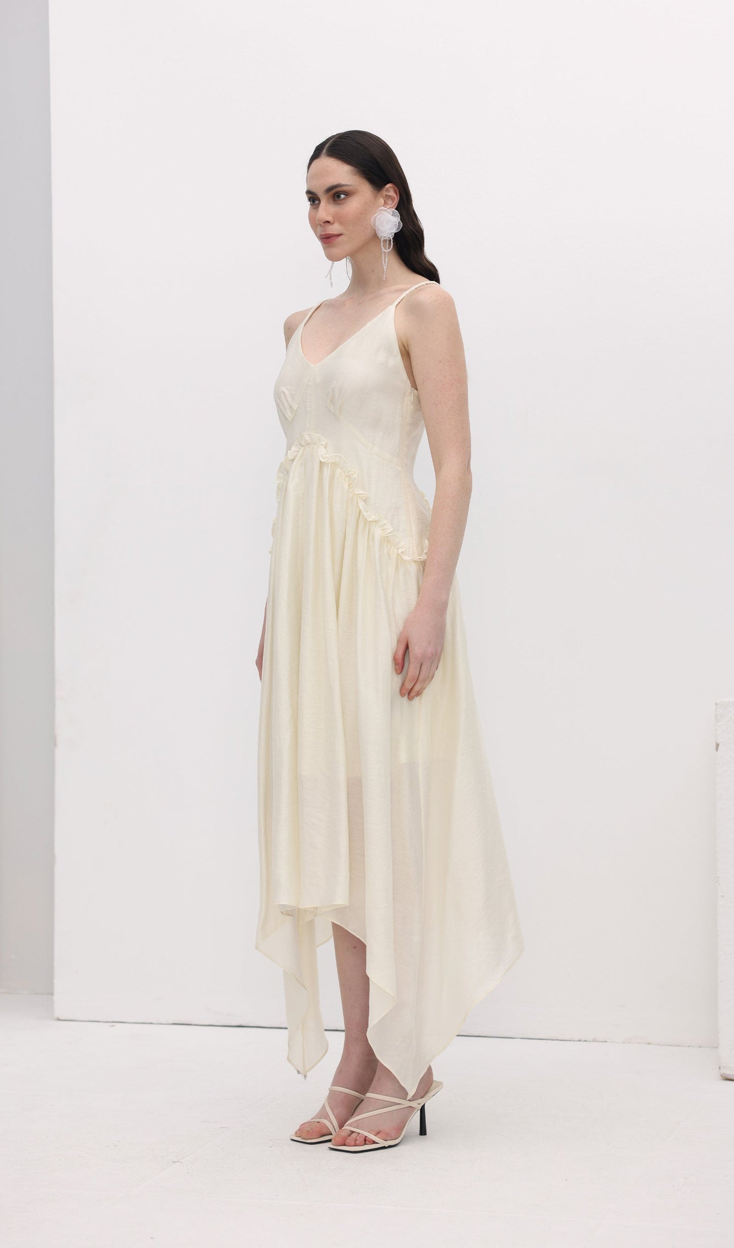 Ruffle Hem Cotton Slip Midi Dress