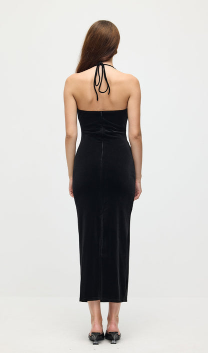 Halter Velvet Embellished Midi Dress