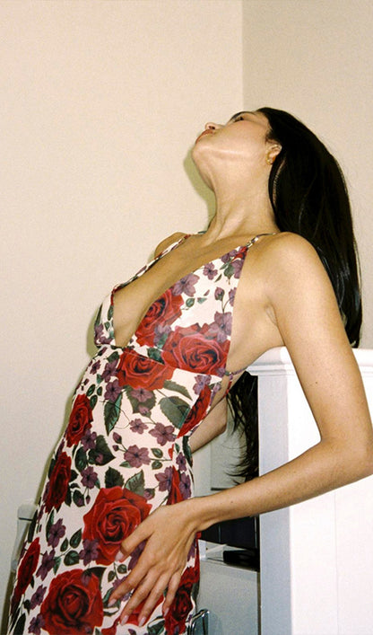 Floral Backless Bodycon Maxi Dress
