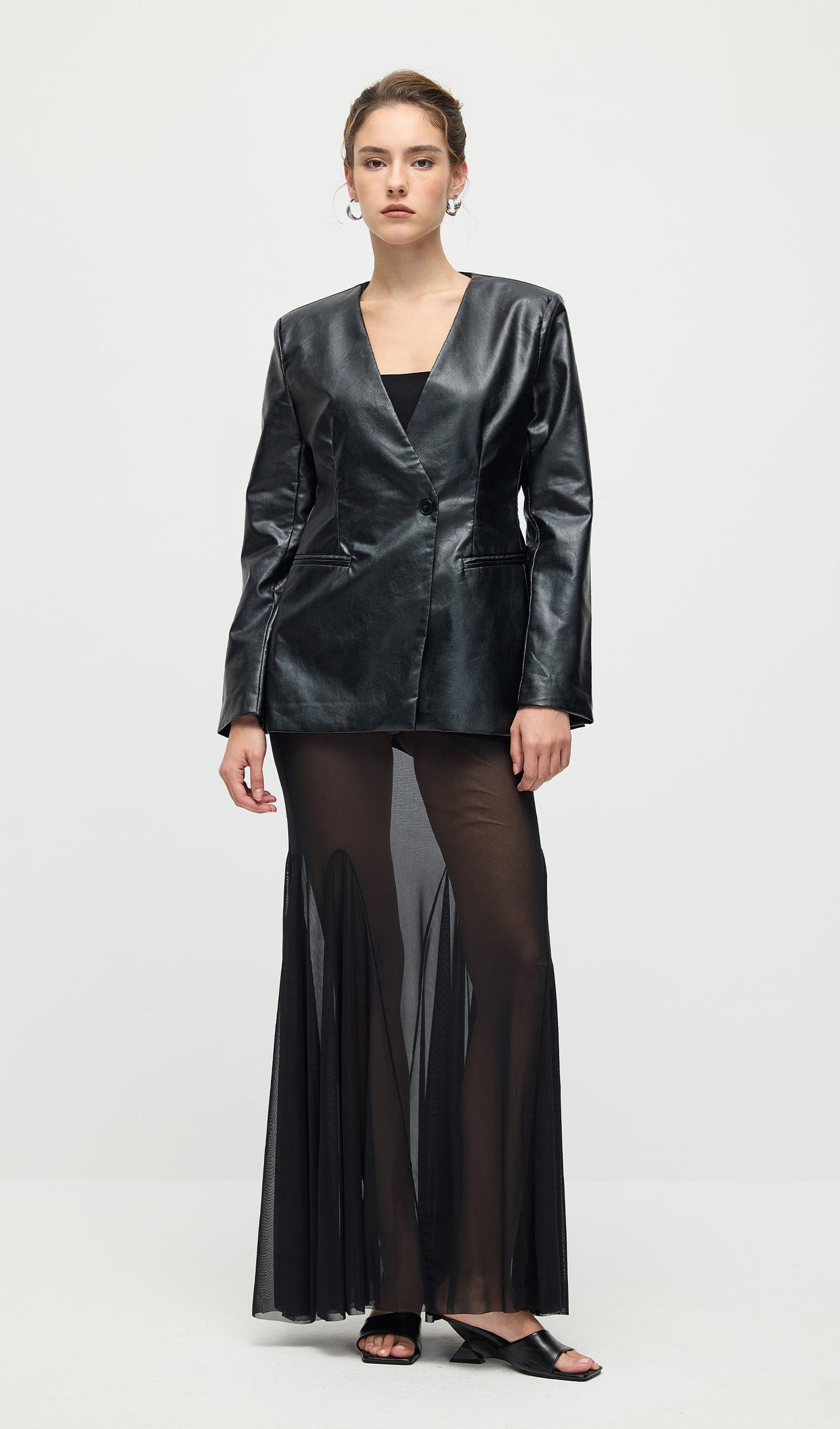Vegan Leather Blazer In Black