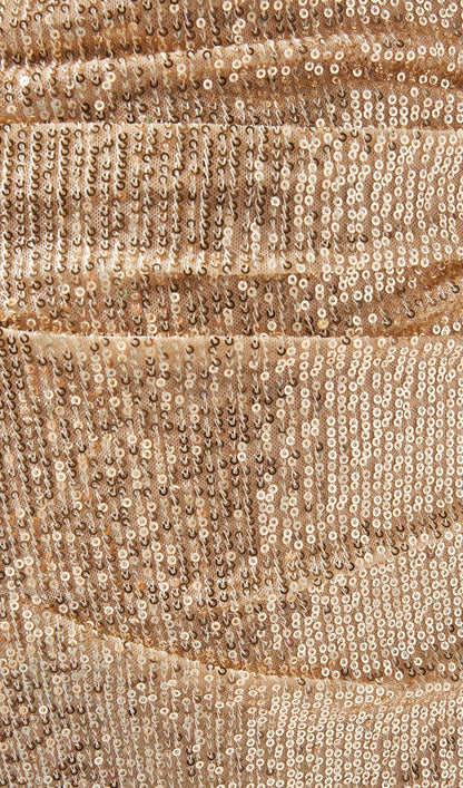 Off Shoulder Stretch Sequin Maxi Dress In Gold