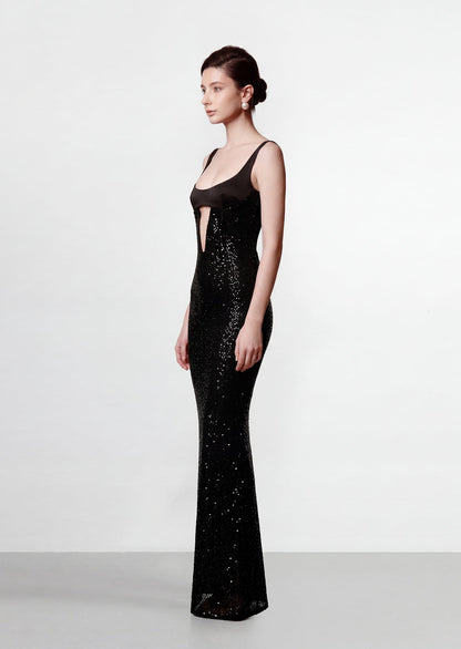 Abbey Sequined Maxi Dress In Black