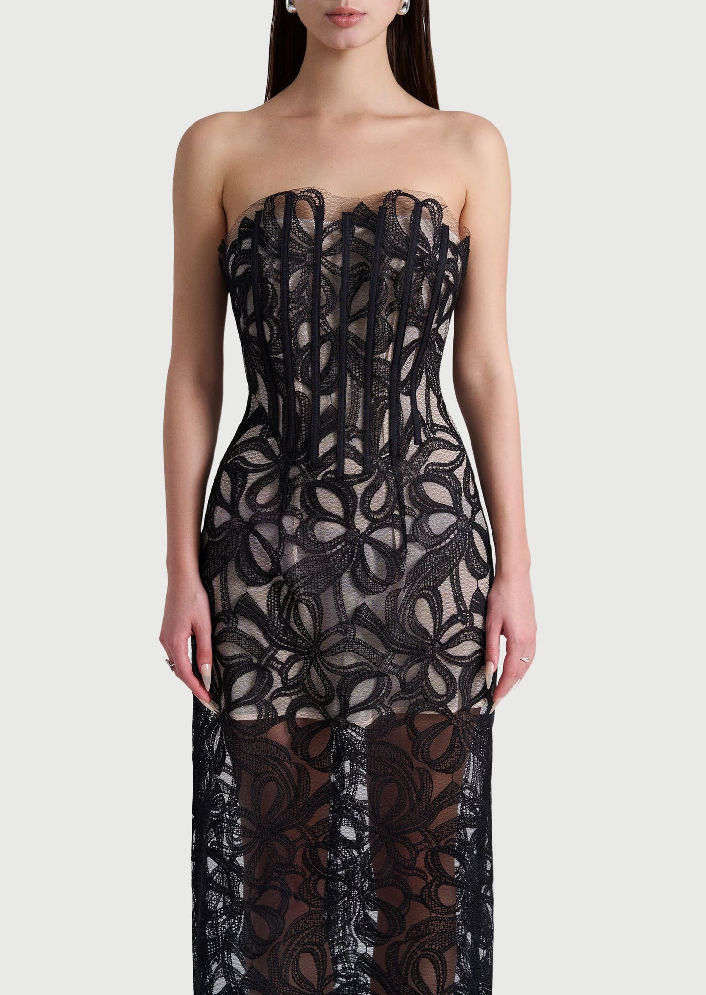 Off Shoulder Lace Mesh Floral Midi Dress