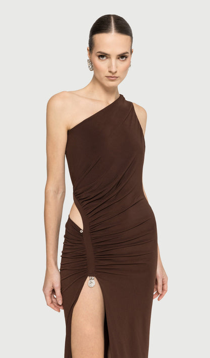 Asymmetrical Slit Backless Maxi Dress