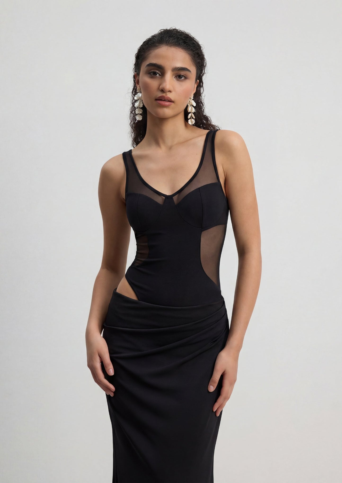Sleeveless Black Satin Corset Dress