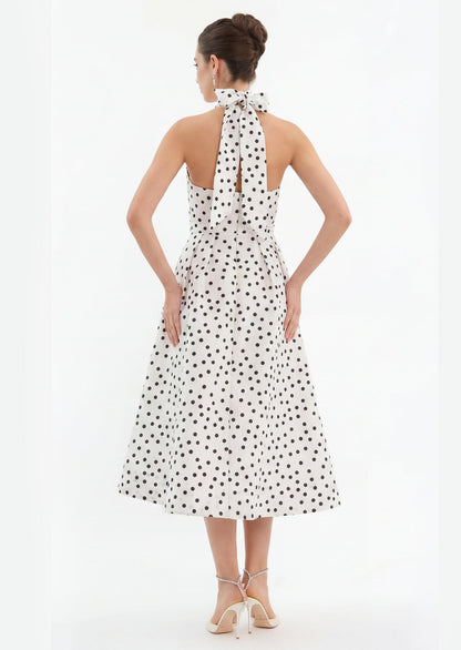 Tovey Polka Dot Turtleneck Midi Dress