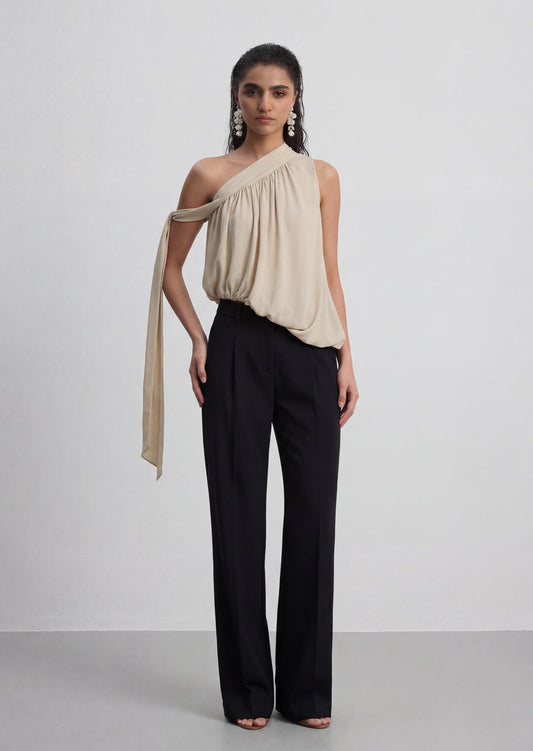 Asymmetrical One Shoulder Ribbon Top