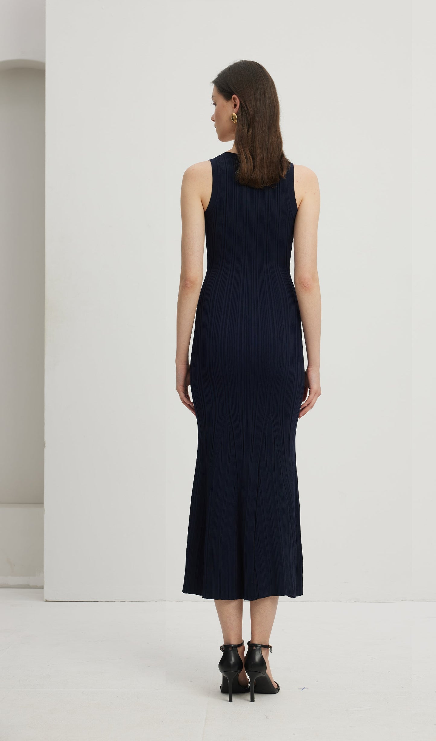 Metallic Button Knit Midi Dress