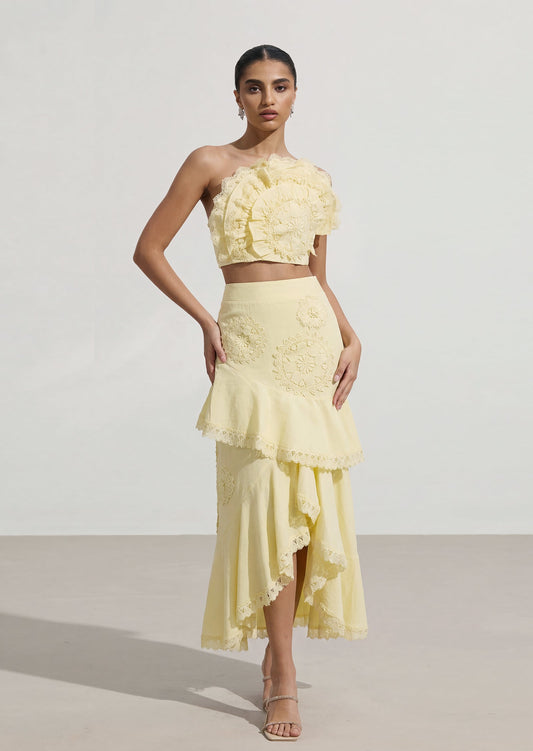 Ailbhe Strapless Flower Skirt Set In Yellow