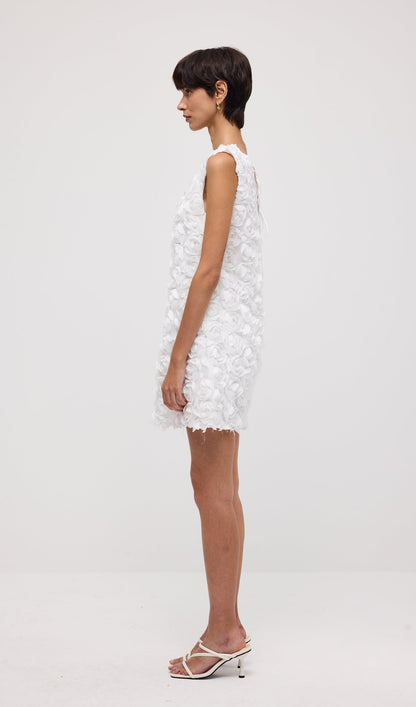 Solid 3D Floral Mesh Overlay Mini Dress