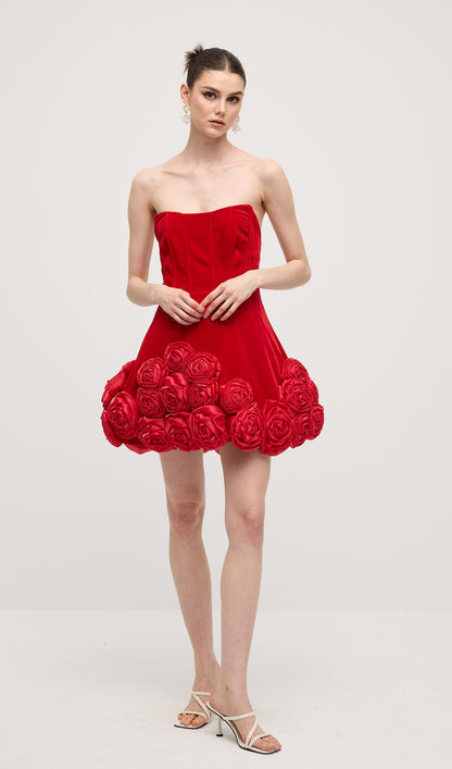 Off Shoulder Flower Mini Dress In Red