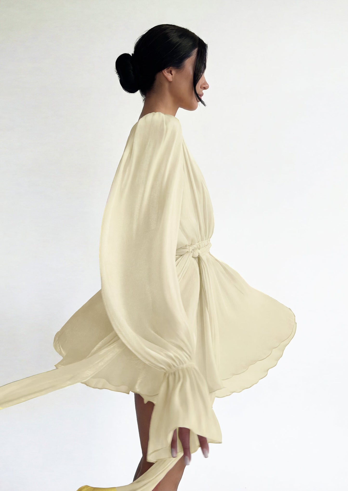 Deep V-Neck Flounce Sleeve Mini Dress
