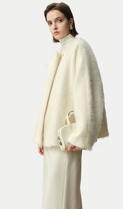 Boxy Brushed Wool One-Button Jacket