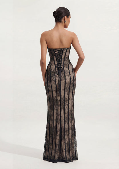 Sian Maxi Dress In Black Floral Lace