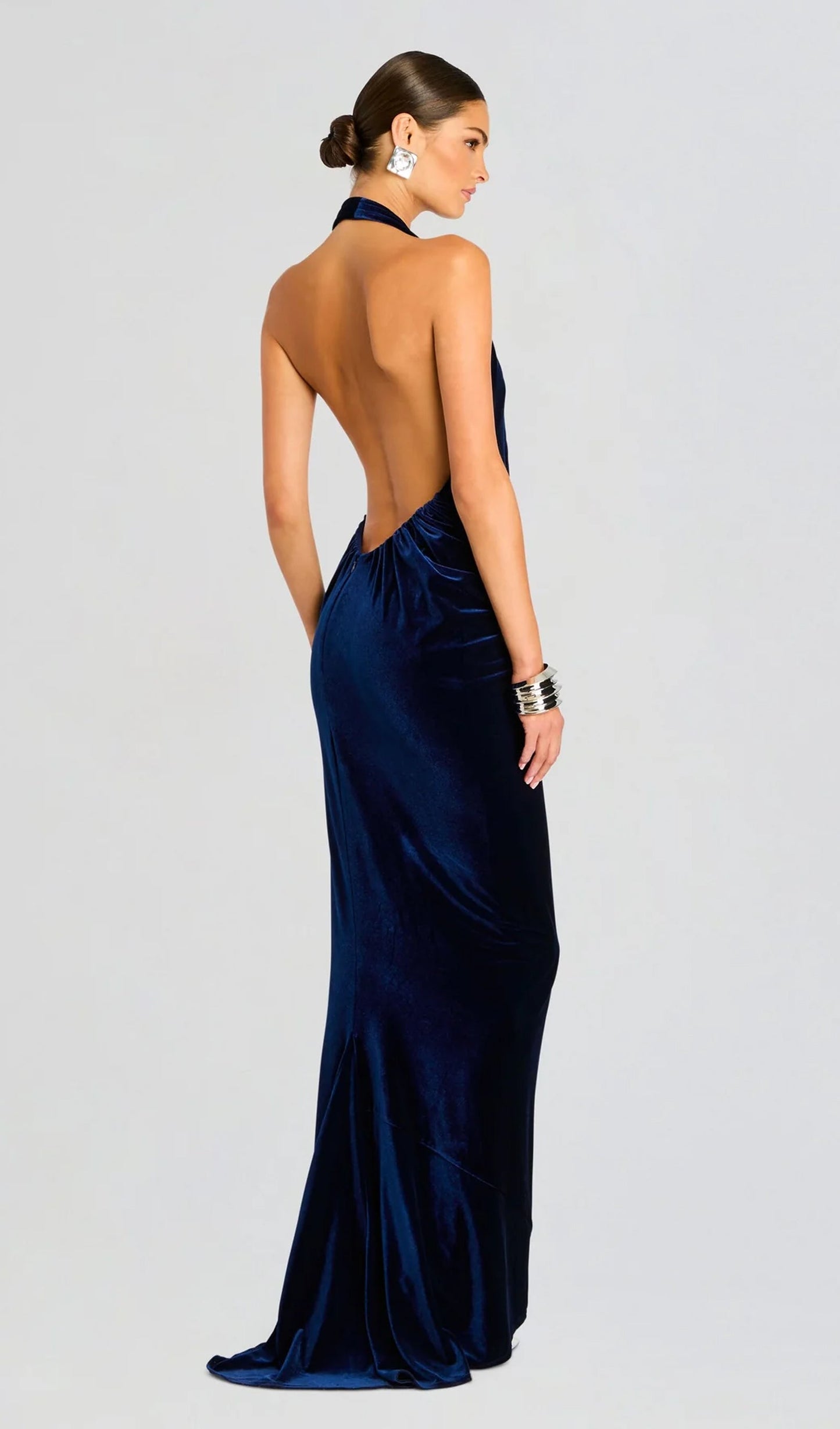 Asymmetrical Plunging Neckline Velvet Maxi Dress