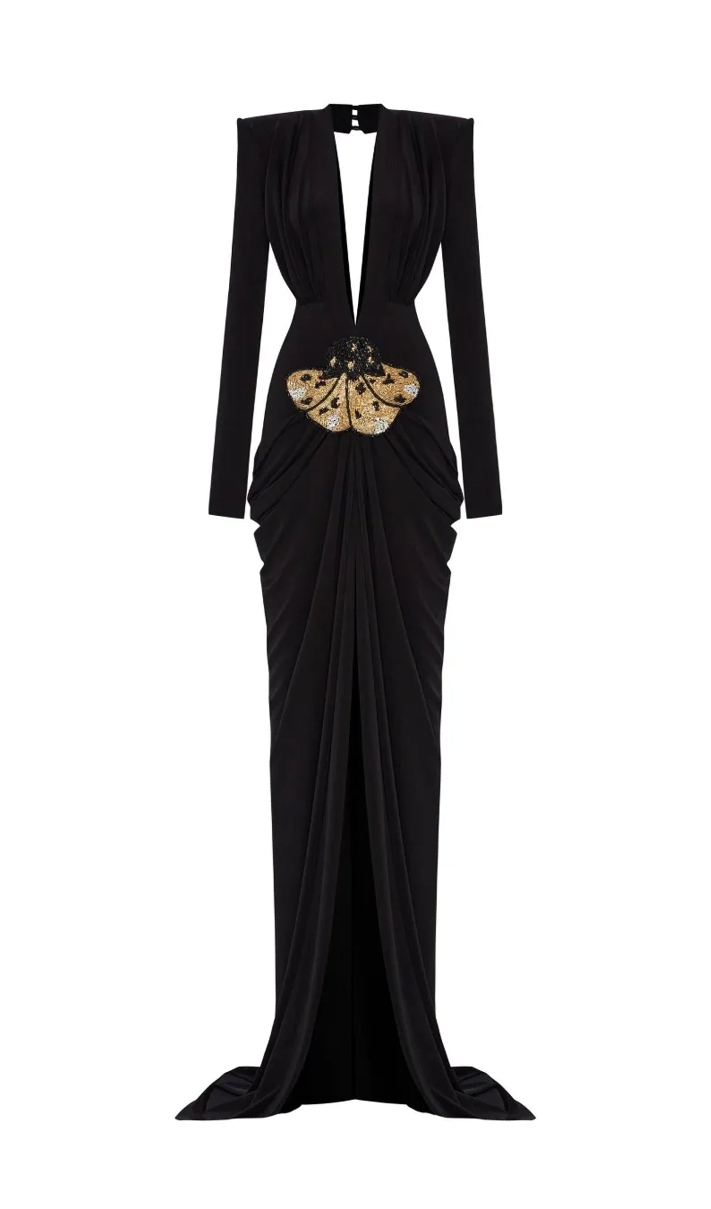 V-Neck Draped And Embroidery Evening Dress