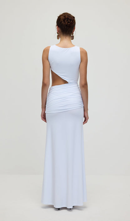 Draping And Shell Decorations Maxi Dress In White