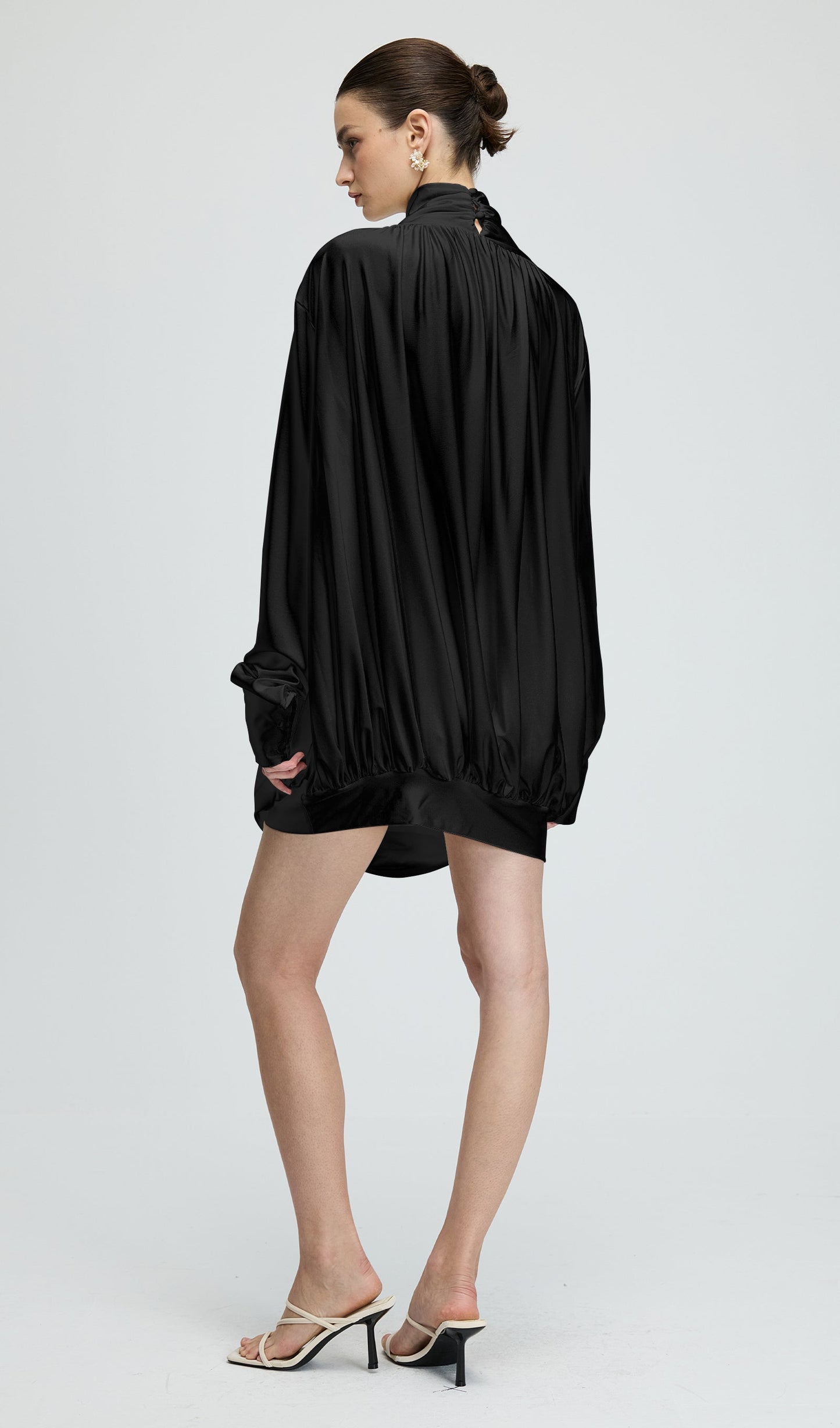 Flower Cut Out Mesh Ruched Mini Dress In Black