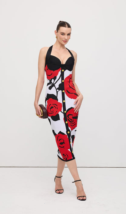 Floral Jacquard Knit Midi Dress