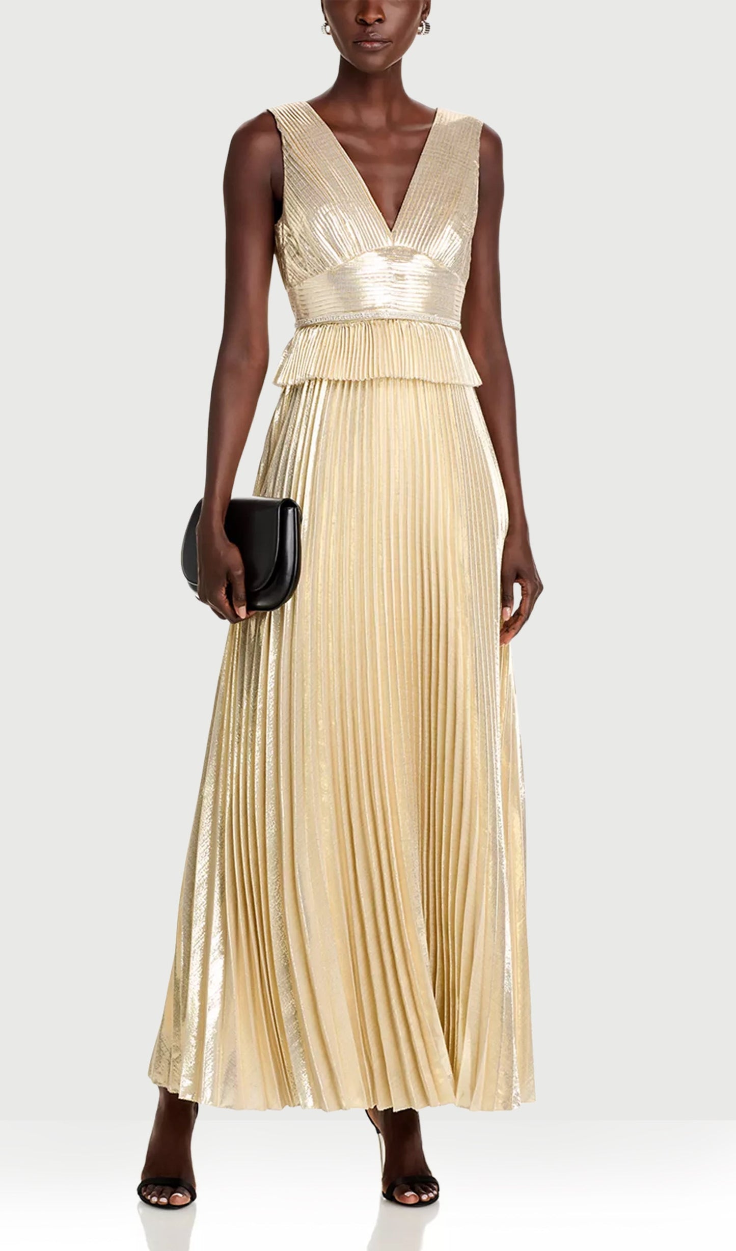 Gold Metallic V Neck Maxi Dress