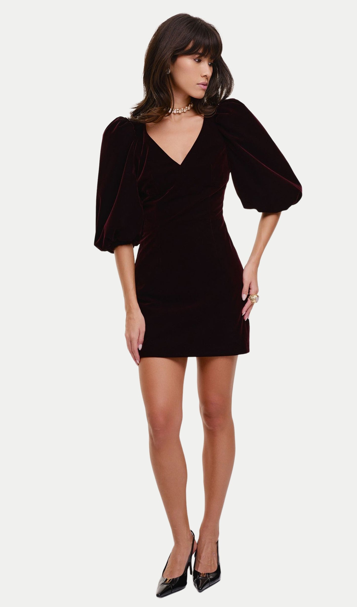 Velvet Puff Sleeve Mini Dress