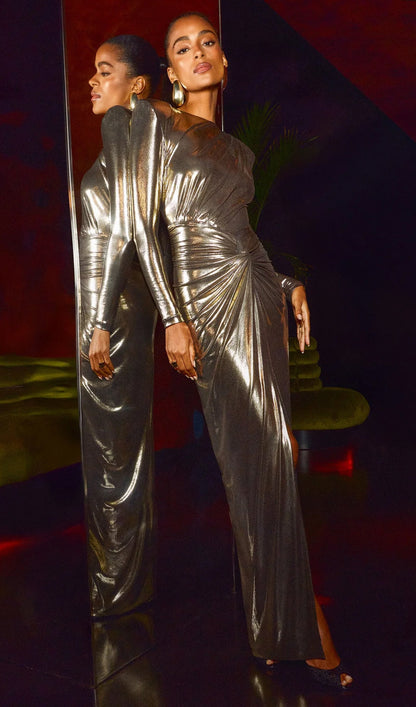 Metallic Slit Maxi Dress