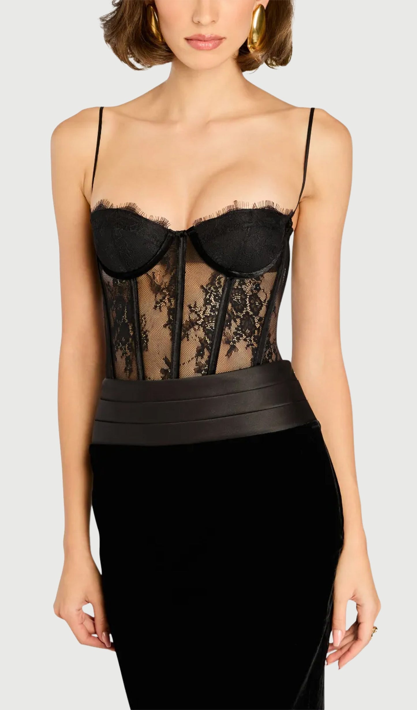 Lace Corset Velvet Maxi Dress