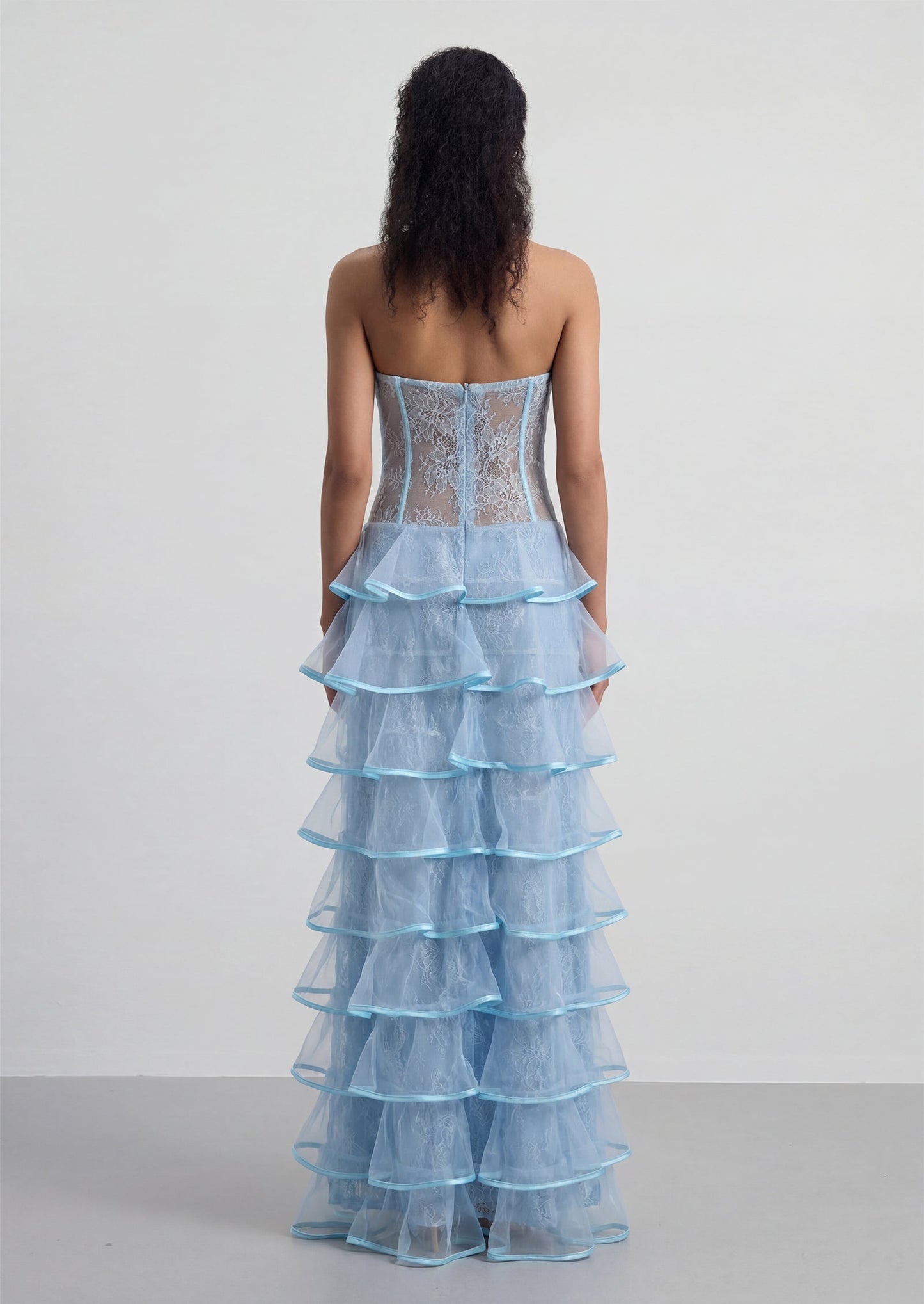 Layered Ruffle Trumpet Maxi Dress
