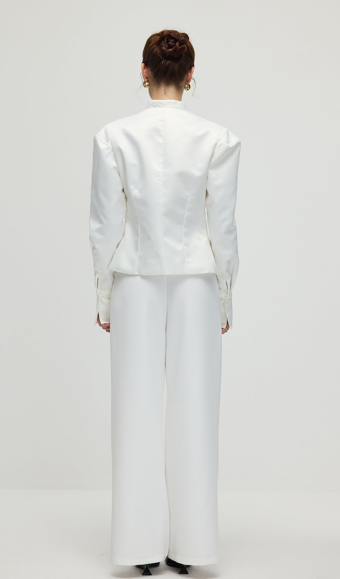 Solid Deep V Wide Shoulder Coat