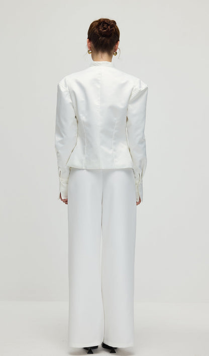Solid Deep V Wide Shoulder Coat