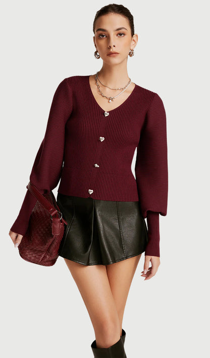 Lantern Sleeve V Neck Sweater