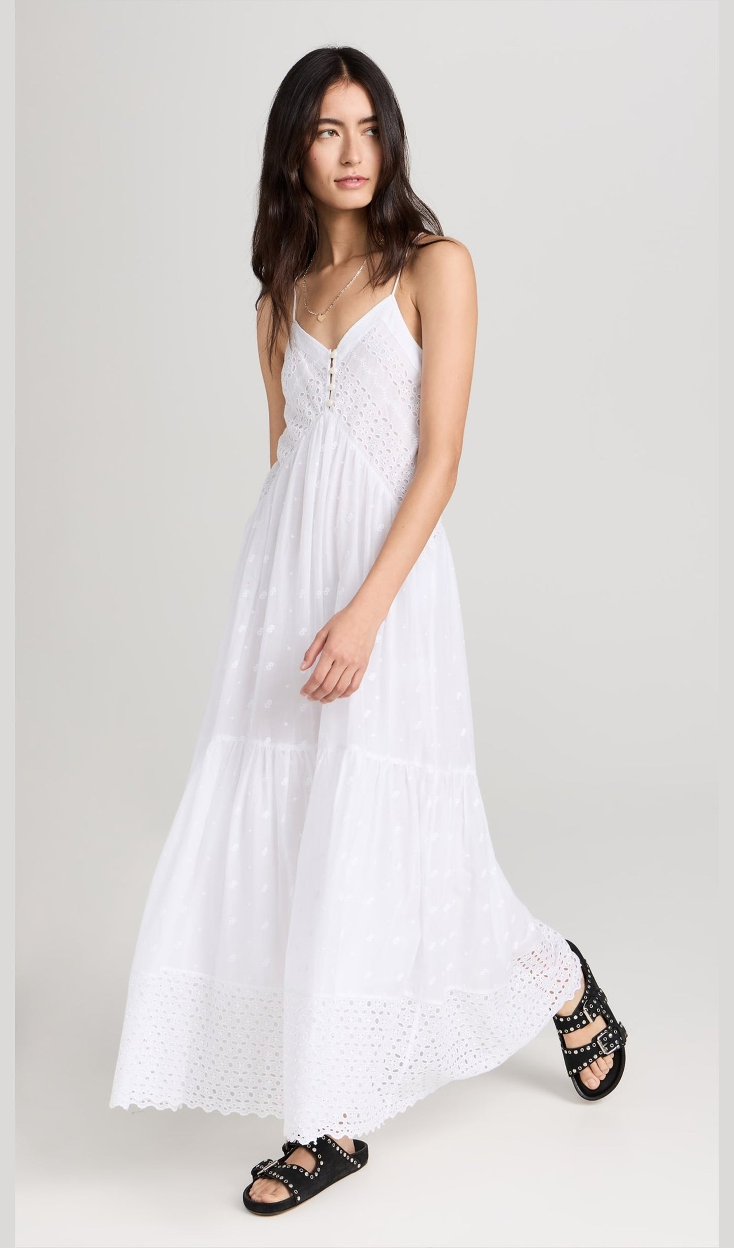 Hollow Embroidery Slip Midi Dress