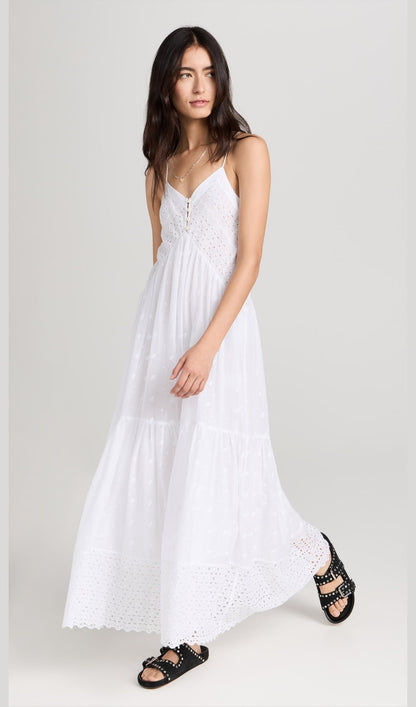 Hollow Embroidery Slip Midi Dress