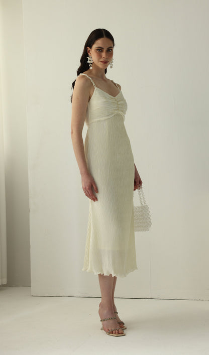 Solid Texture Slip Midi Dress