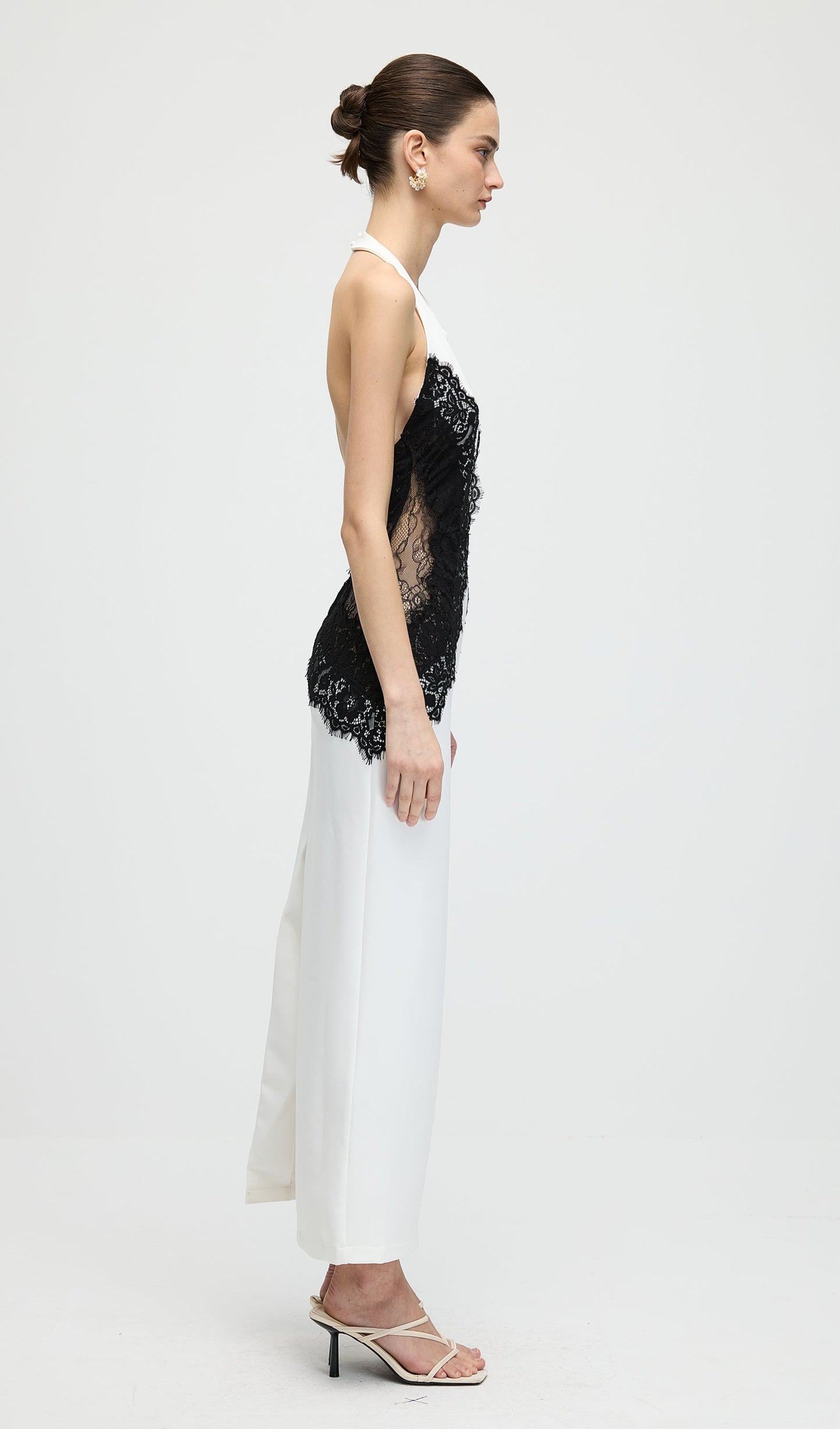 Solid Open Back Maxi Dress In Crepe & Lace