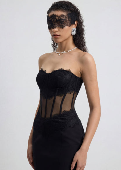 Sleeveless Mini Dress With Lace In Black