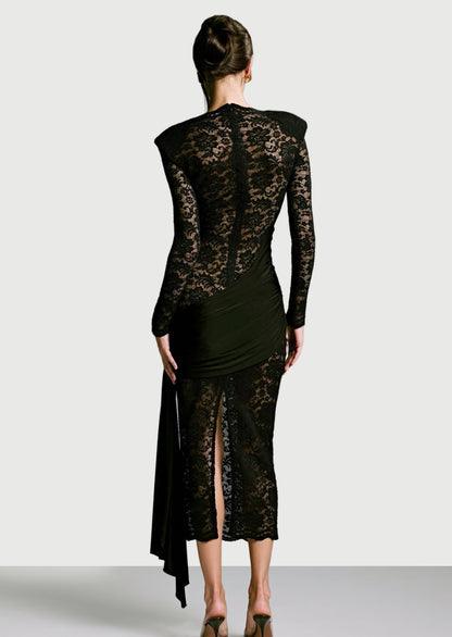Siren Lace Midi Dress In Black