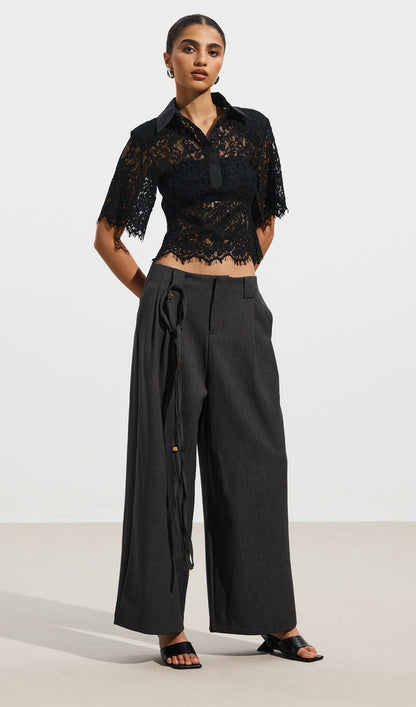 Short Sleeved Lace Sheer Top