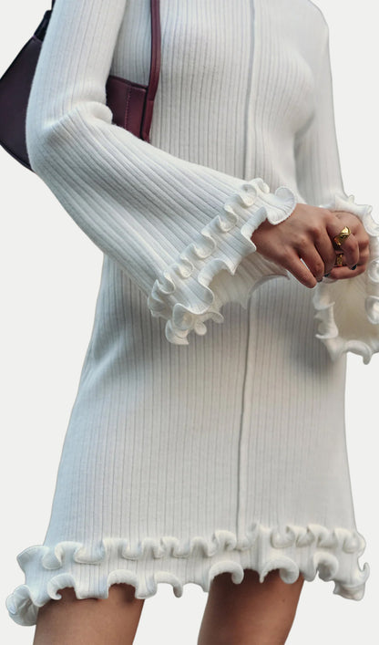 Lettuce Trim Bell Sleeve Sweater Dress