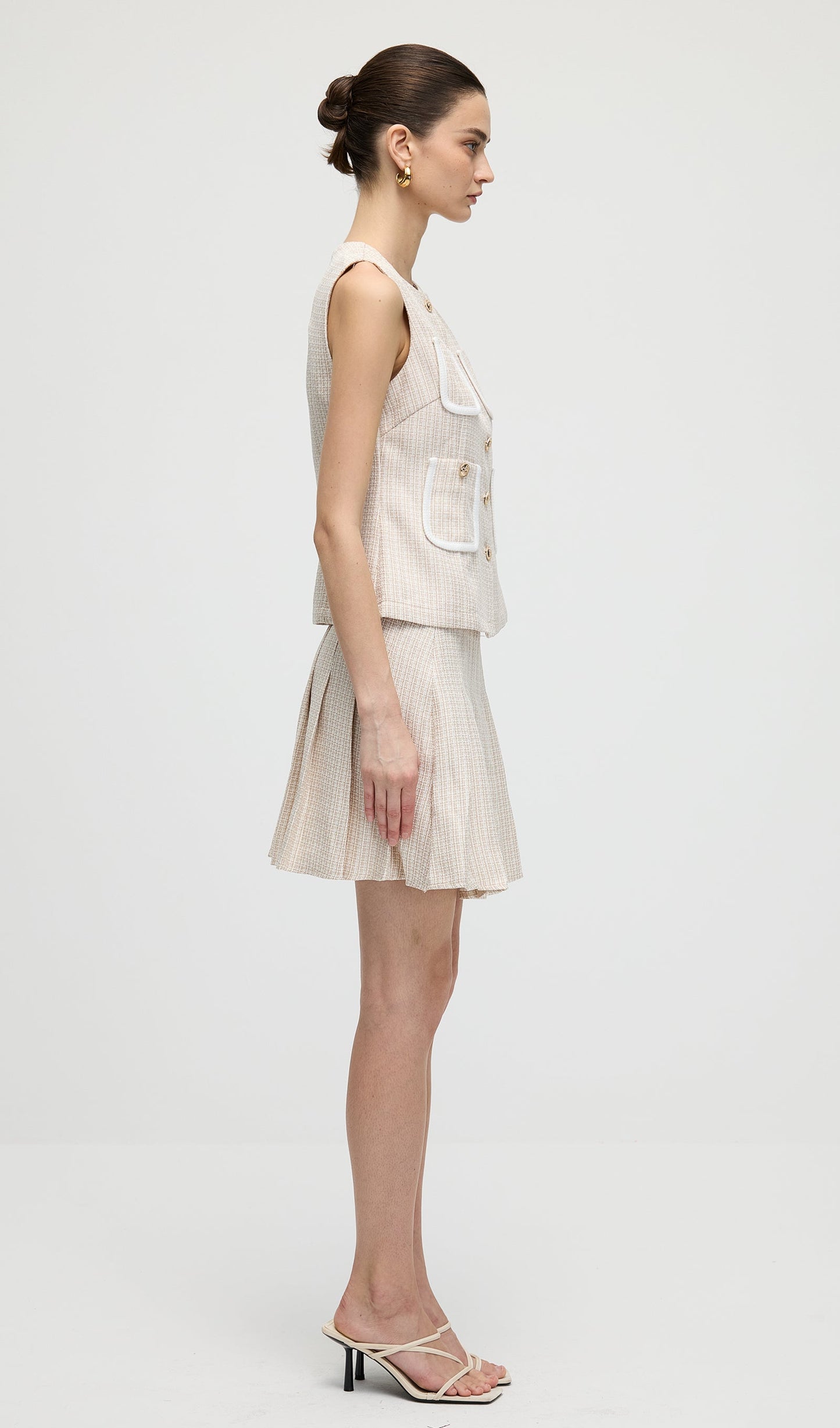 Round Neck Button Vest & Skirt Set